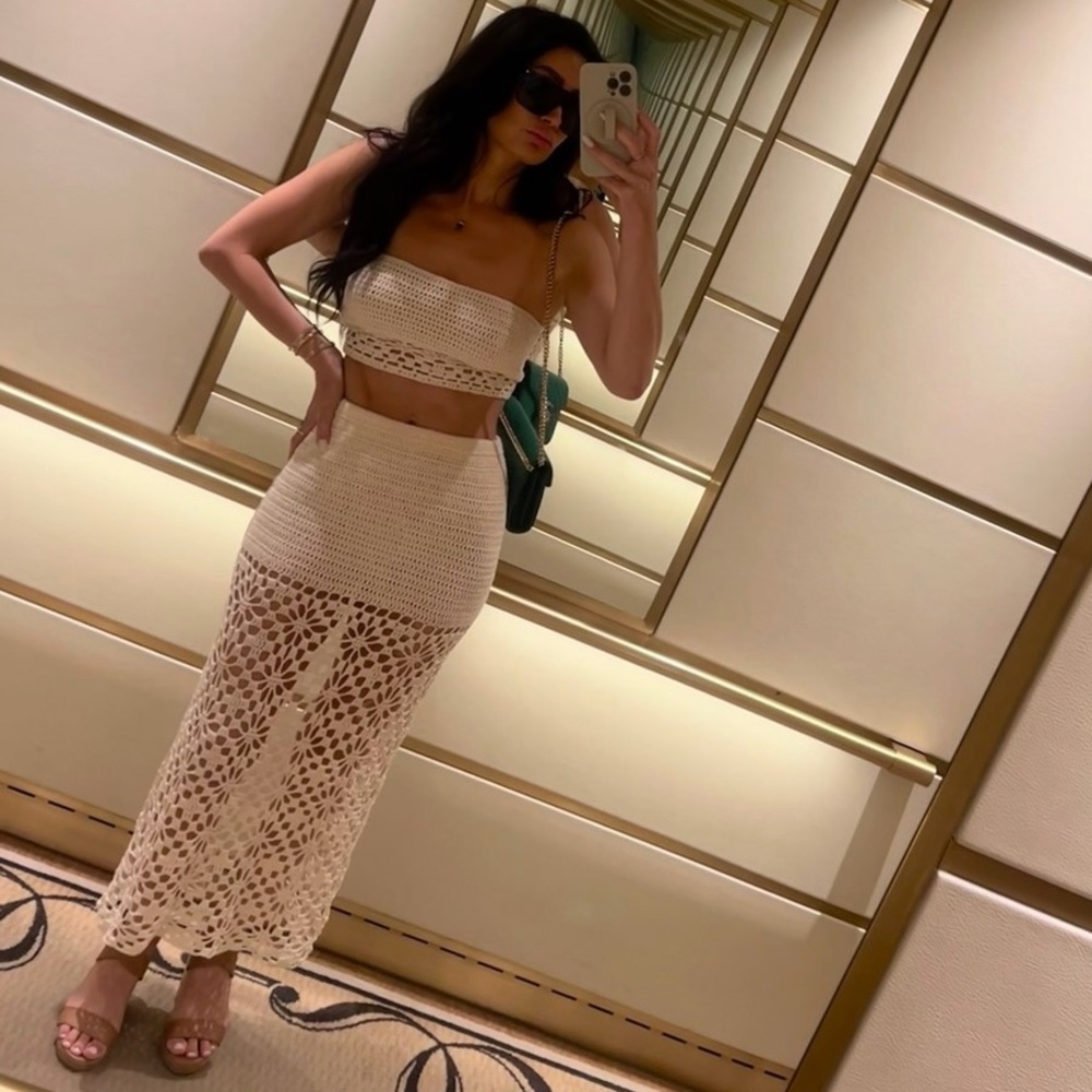 Edikted Cream Strapless Crochet Set